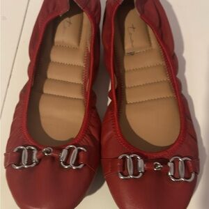 Me too Red Leather Flats with Silver Accents